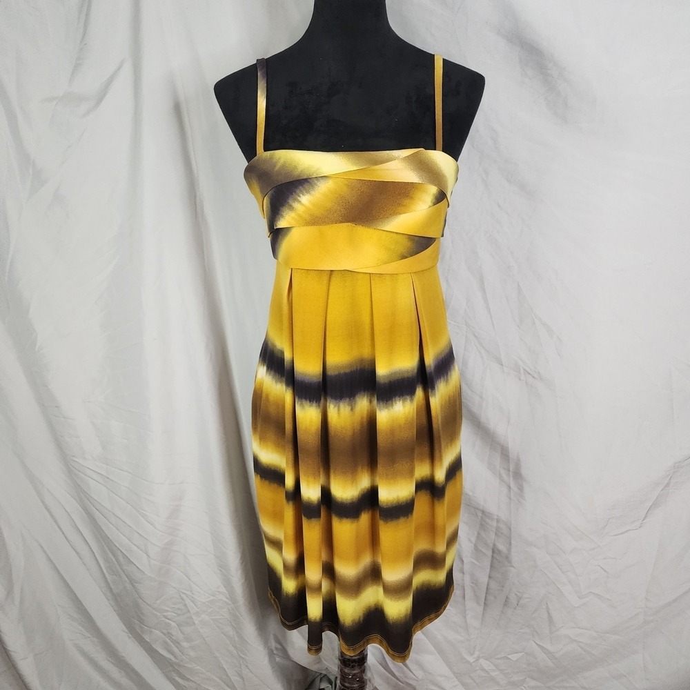 New w/tag ESSENTIALS BY ABS Yellow & Black Tie Dyed Pleated Mini Slip Sundress